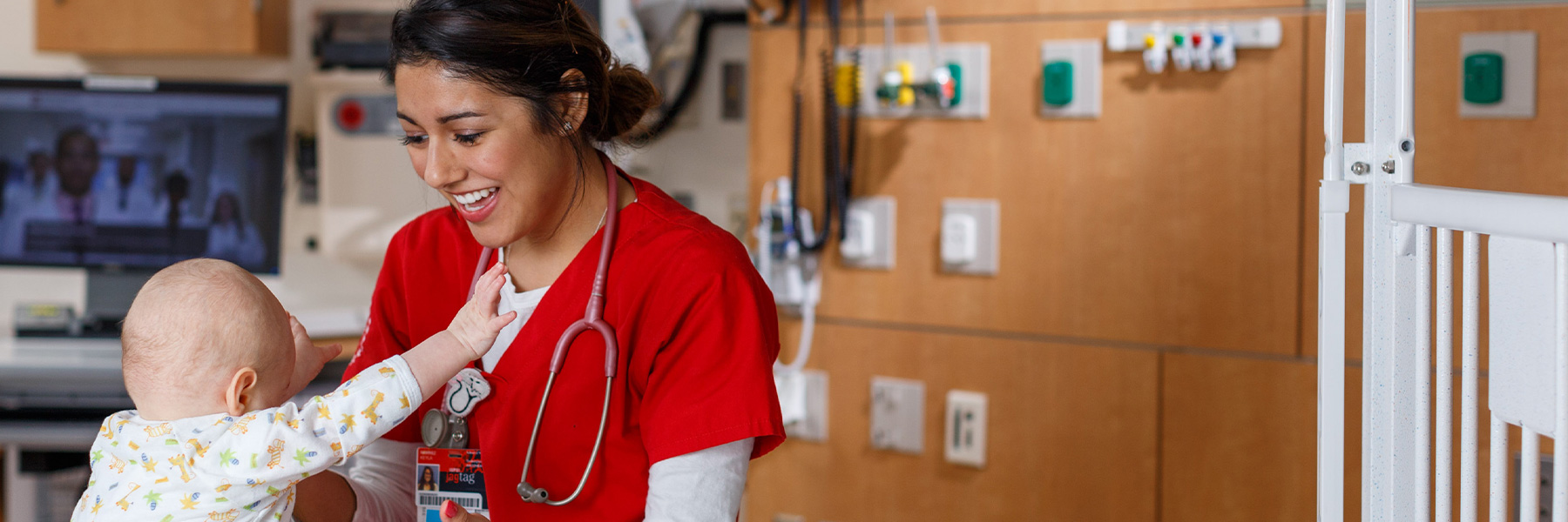 Nursing student with child