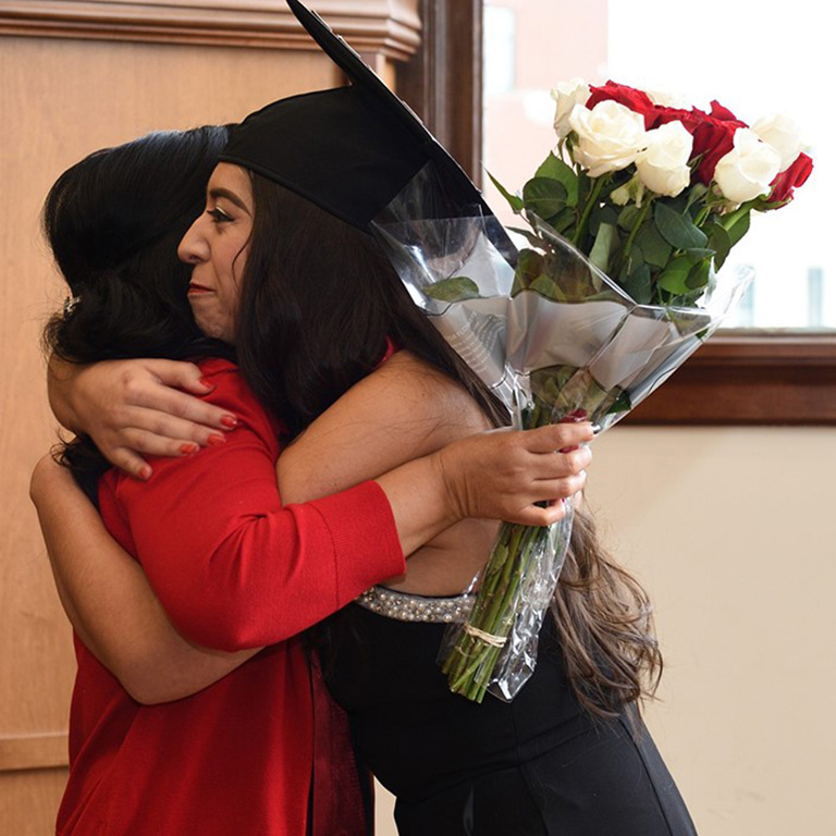 IUB nursing student hugging parent