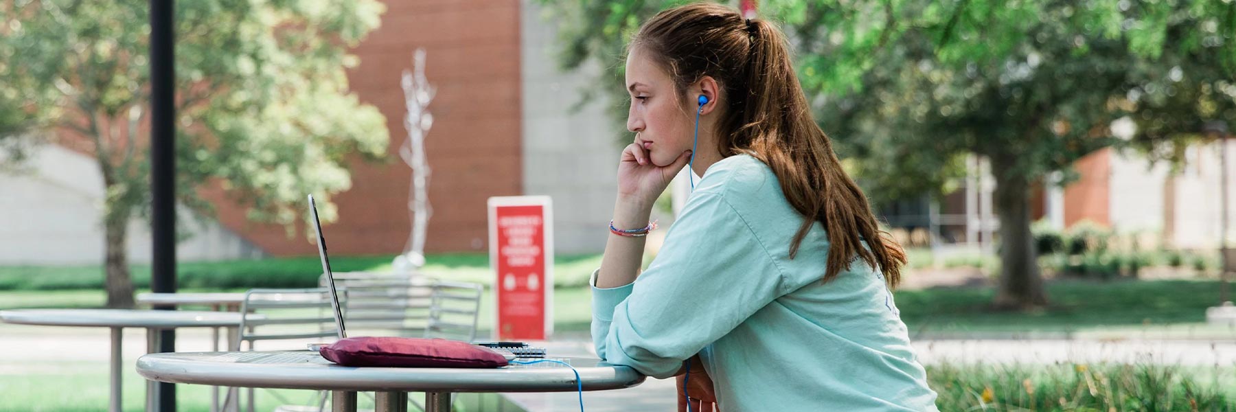 Student studying outside