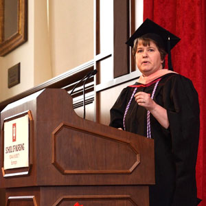 Dr. Marsha Hughes-Gay speaks at an IU School of Nursing Pinning Recognition Ceremony
